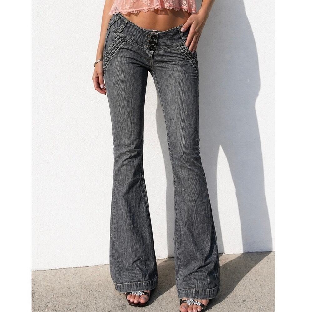Guess Y2K Low Rise Hip Hugger Bootcut Jeans Pinstripe 29 Waist